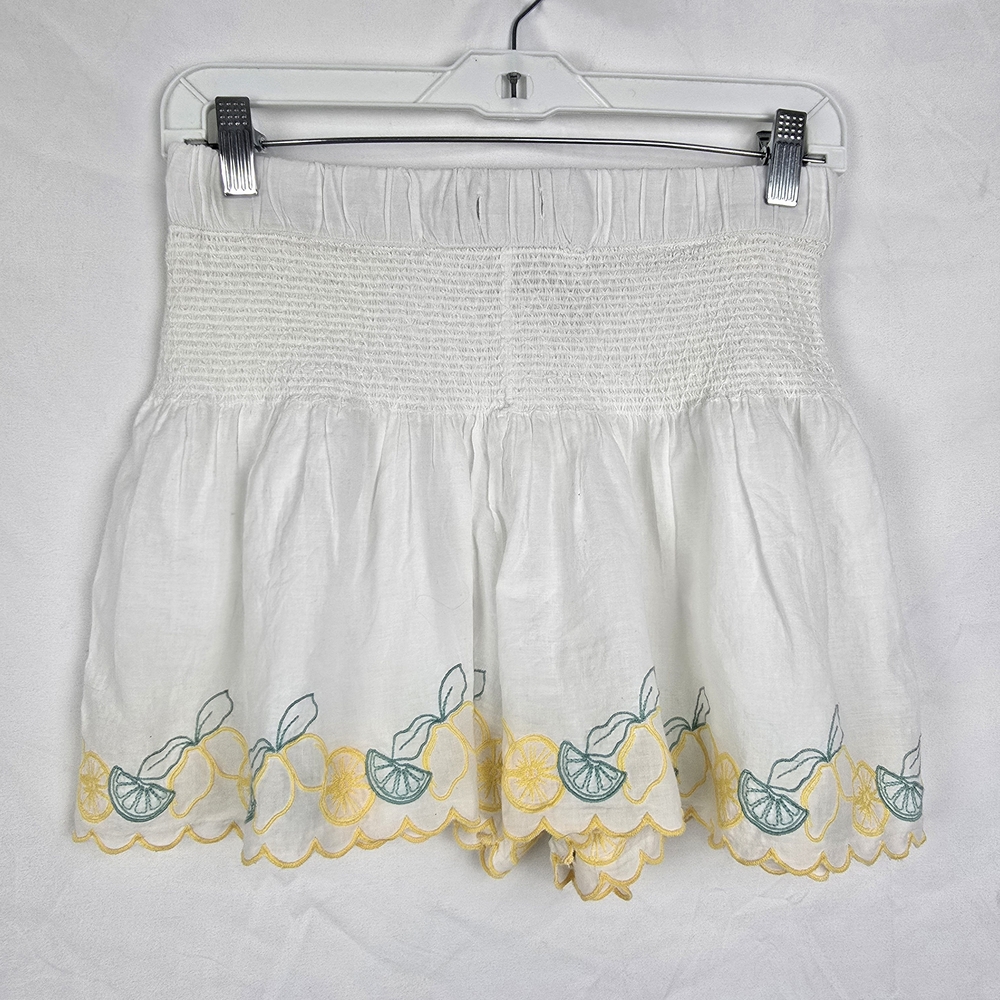 Joie Smocked Embroidered Lemon Bohemian Beachy Pull-on Shorts sz Small